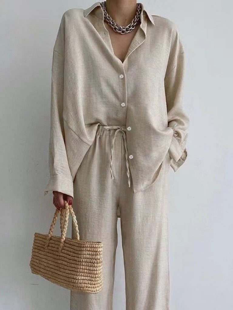 Airy Linen Set for Women - Simone-S-Beige-State of Style