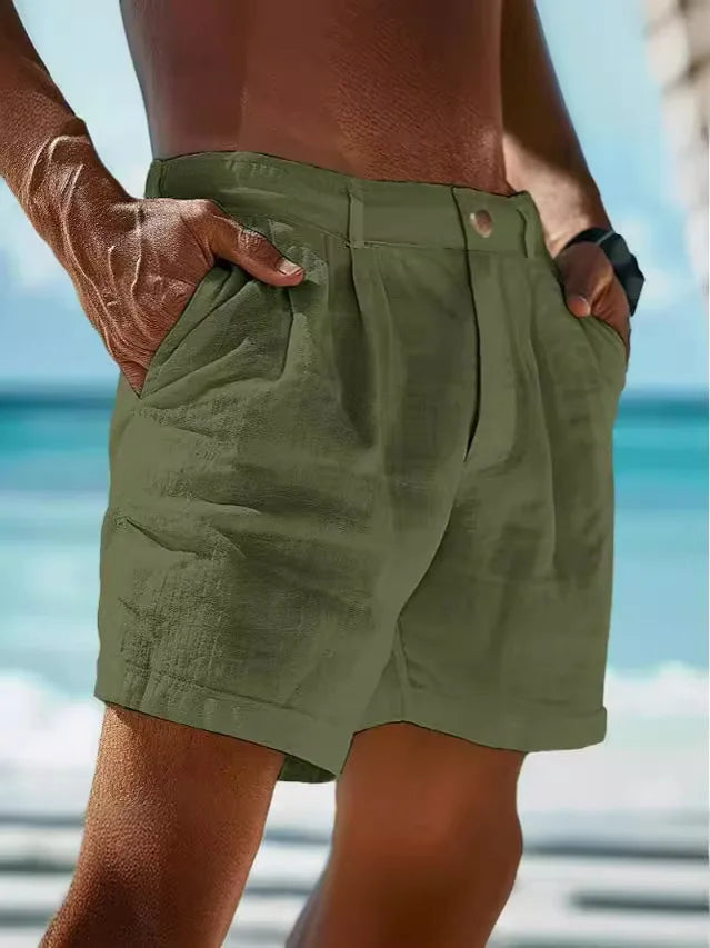 Airy linen summer shorts for men – Jonas-Olive green-S-State of Style