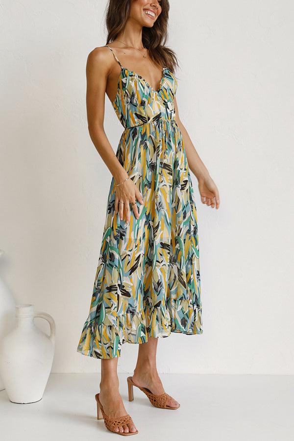 Airy maxi summer dress with a waist cut - Mira-Yellow-S-State of Style