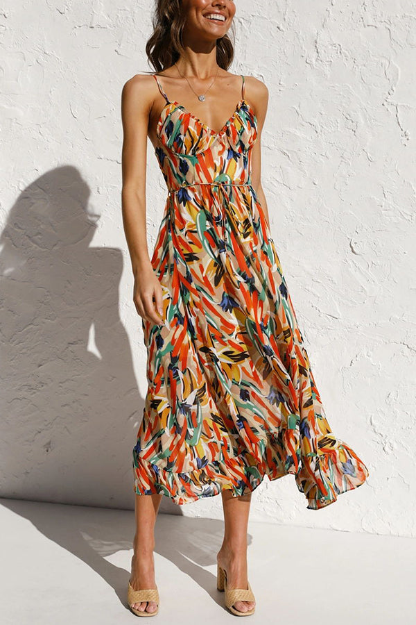 Airy maxi summer dress with a waist cut - Mira-Yellow-S-State of Style