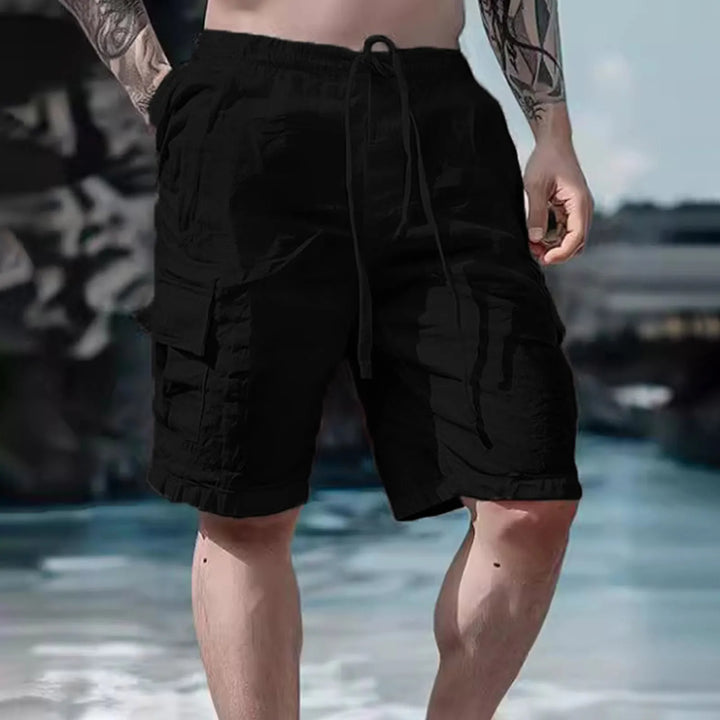 Airy men's linen shorts with wide legs and drawstring – Silas-Black-S-State of Style