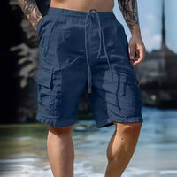 Airy men's linen shorts with wide legs and drawstring – Silas-Marine blue-S-State of Style