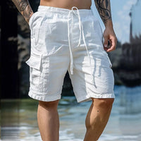 Airy men's linen shorts with wide legs and drawstring – Silas-White-S-State of Style