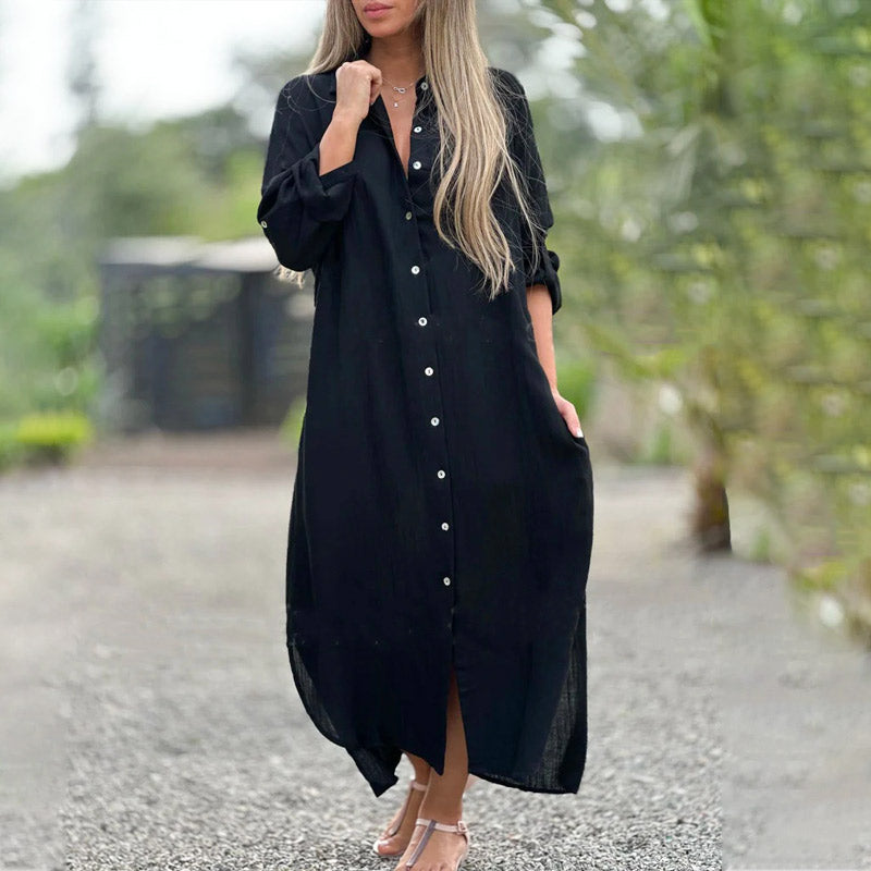 Airy polo shirt dress for women - Marlene-Black-M-State of Style