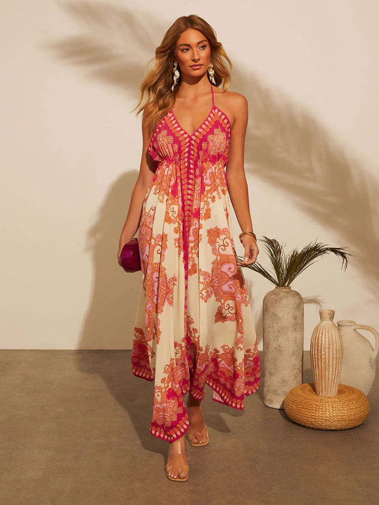 Airy & Stylish Boho Maxi Dress with Halterneck for Women – Naya-Red-S-State of Style