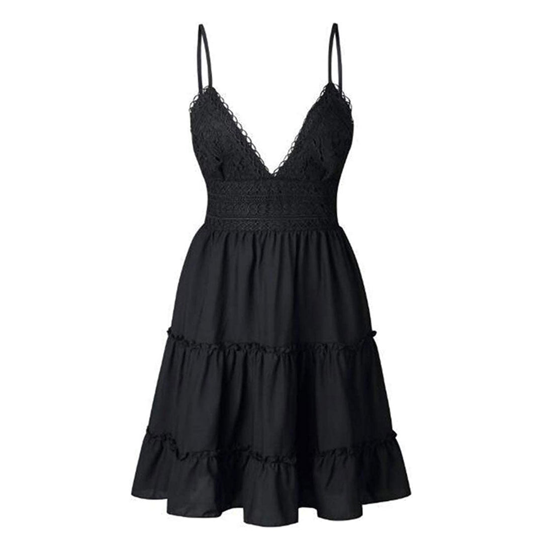 Airy & stylish mini dress with V-neck – Melina-Black-S-State of Style