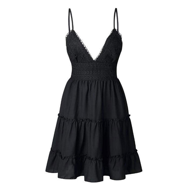 Airy & stylish mini dress with V-neck – Melina-Black-S-State of Style