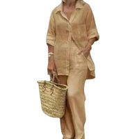 Airy & Stylish Oversized Linen Combo with Blouse and Trousers for Women – Amaris-Blue-S-State of Style