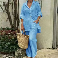 Airy & Stylish Oversized Linen Combo with Blouse and Trousers for Women – Amaris-Blue-S-State of Style