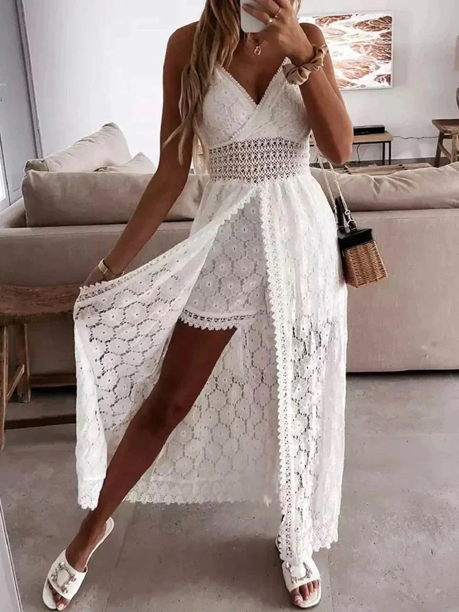 airy & stylish summer dress-shorts combo with lace for women – Yara-White-S-State of Style