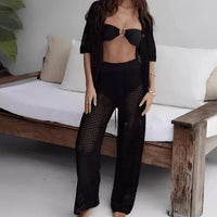 Airy & Stylish Summer Set with Cut-Outs and Long Trousers for Women – Liora-Black-S-State of Style