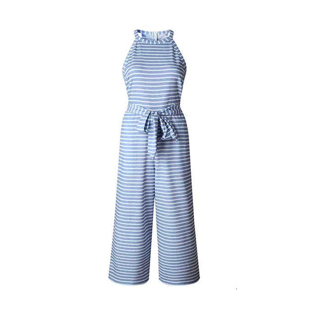 Airy & Stylish Women's Jumpsuit with Waist Belt and Stripes – Nayla-Blue-S-State of Style