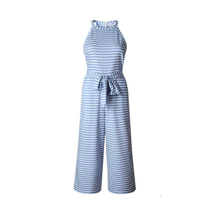 Airy & Stylish Women's Jumpsuit with Waist Belt and Stripes – Nayla-Blue-S-State of Style