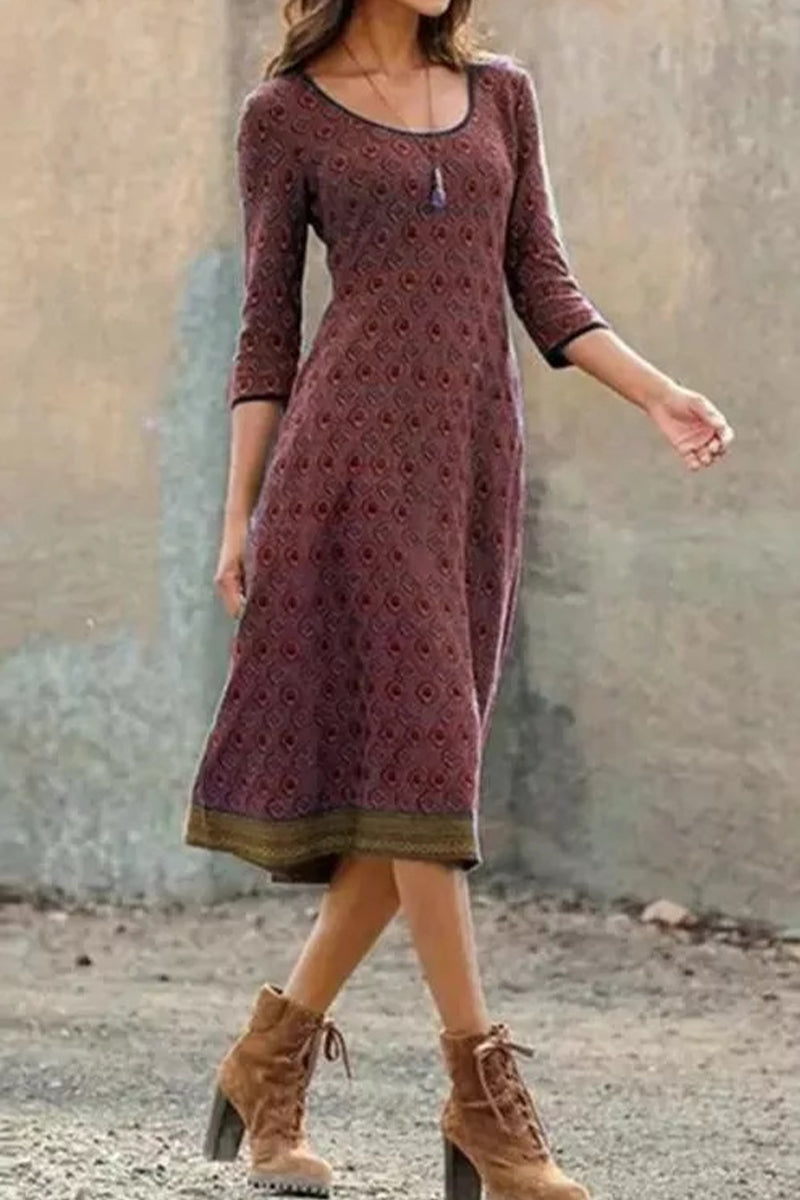 Airy & Stylish Women's Midi Dress with Print and Half Sleeves - Livia-Brown-S-State of Style