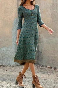 Airy & Stylish Women's Midi Dress with Print and Half Sleeves - Livia-Green-S-State of Style