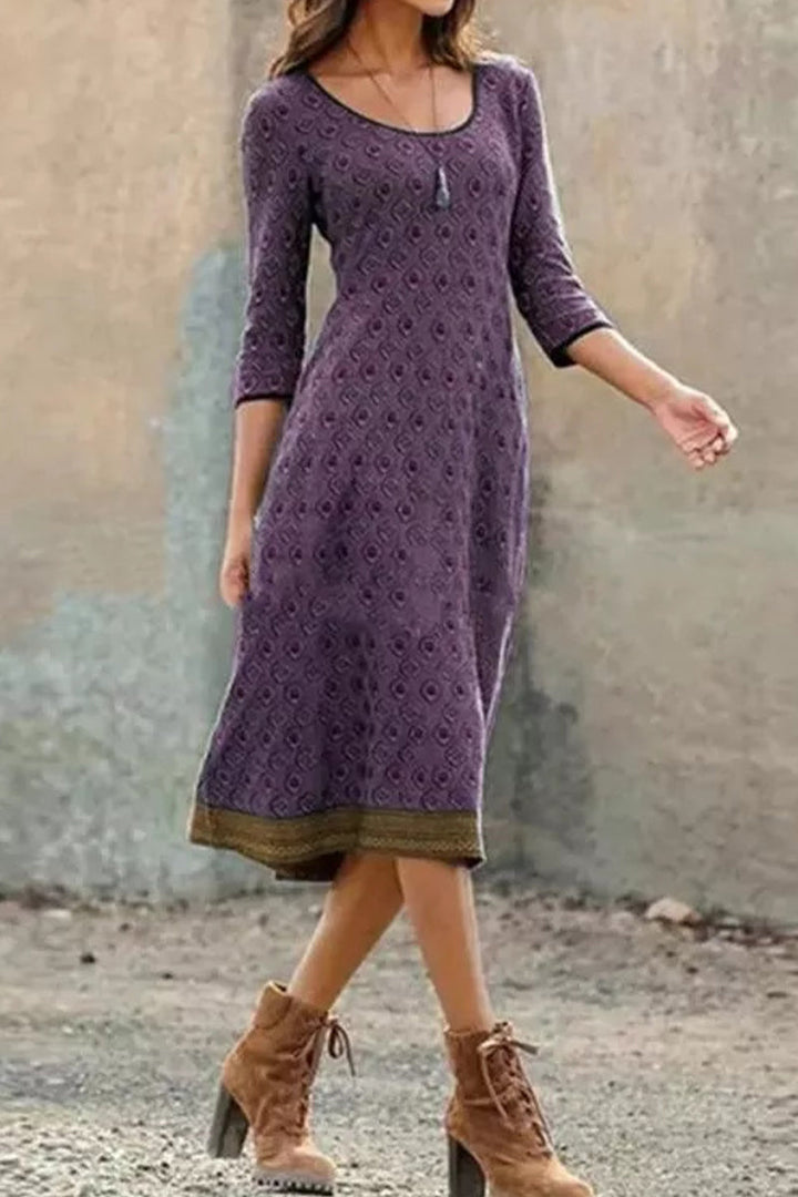 Airy & Stylish Women's Midi Dress with Print and Half Sleeves - Livia-Violet-S-State of Style