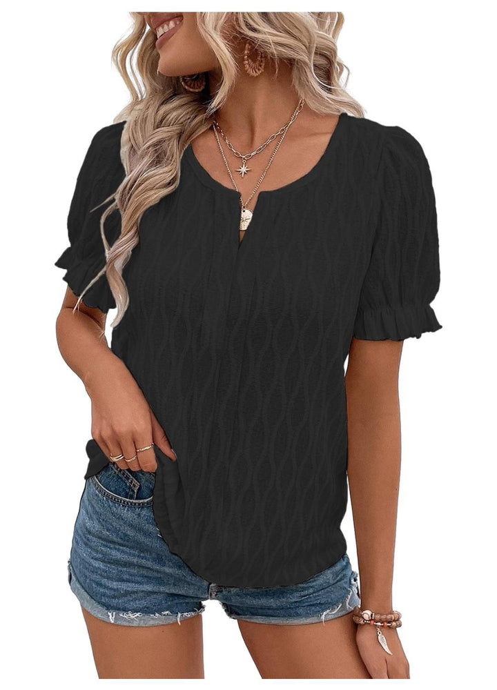 Airy & Stylish Women's Puff Sleeve Blouse with Lace Accent – Noemi-Black-S-State of Style