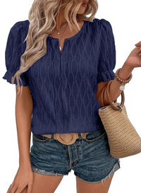 Airy & Stylish Women's Puff Sleeve Blouse with Lace Accent – Noemi-Navy blue-S-State of Style