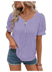 Airy & Stylish Women's Puff Sleeve Blouse with Lace Accent – Noemi-Purple-S-State of Style