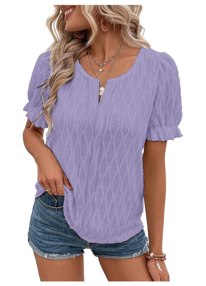 Airy & Stylish Women's Puff Sleeve Blouse with Lace Accent – Noemi-Purple-S-State of Style