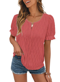 Airy & Stylish Women's Puff Sleeve Blouse with Lace Accent – Noemi-Red-S-State of Style