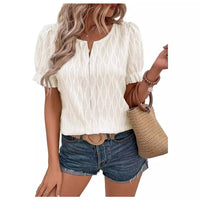 Airy & Stylish Women's Puff Sleeve Blouse with Lace Accent – Noemi-Sky blue-S-State of Style