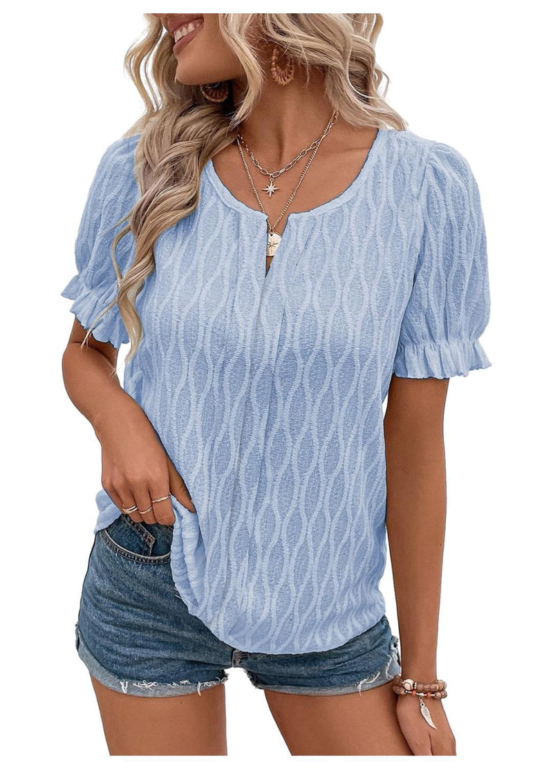 Airy & Stylish Women's Puff Sleeve Blouse with Lace Accent – Noemi-Sky blue-S-State of Style