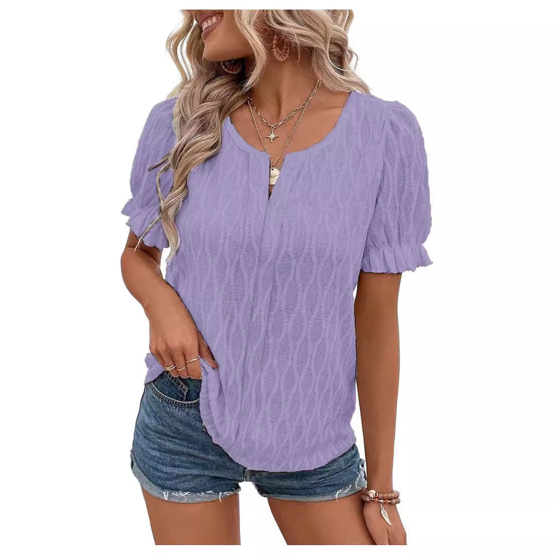 Airy & Stylish Women's Puff Sleeve Blouse with Lace Accent – Noemi-Sky blue-S-State of Style
