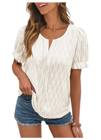Airy & Stylish Women's Puff Sleeve Blouse with Lace Accent – Noemi-White-S-State of Style