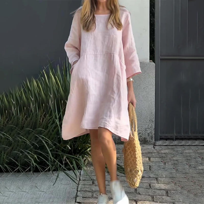 Airy summer dress with a loose fit & practical pocket – Malia-Pink-M-State of Style