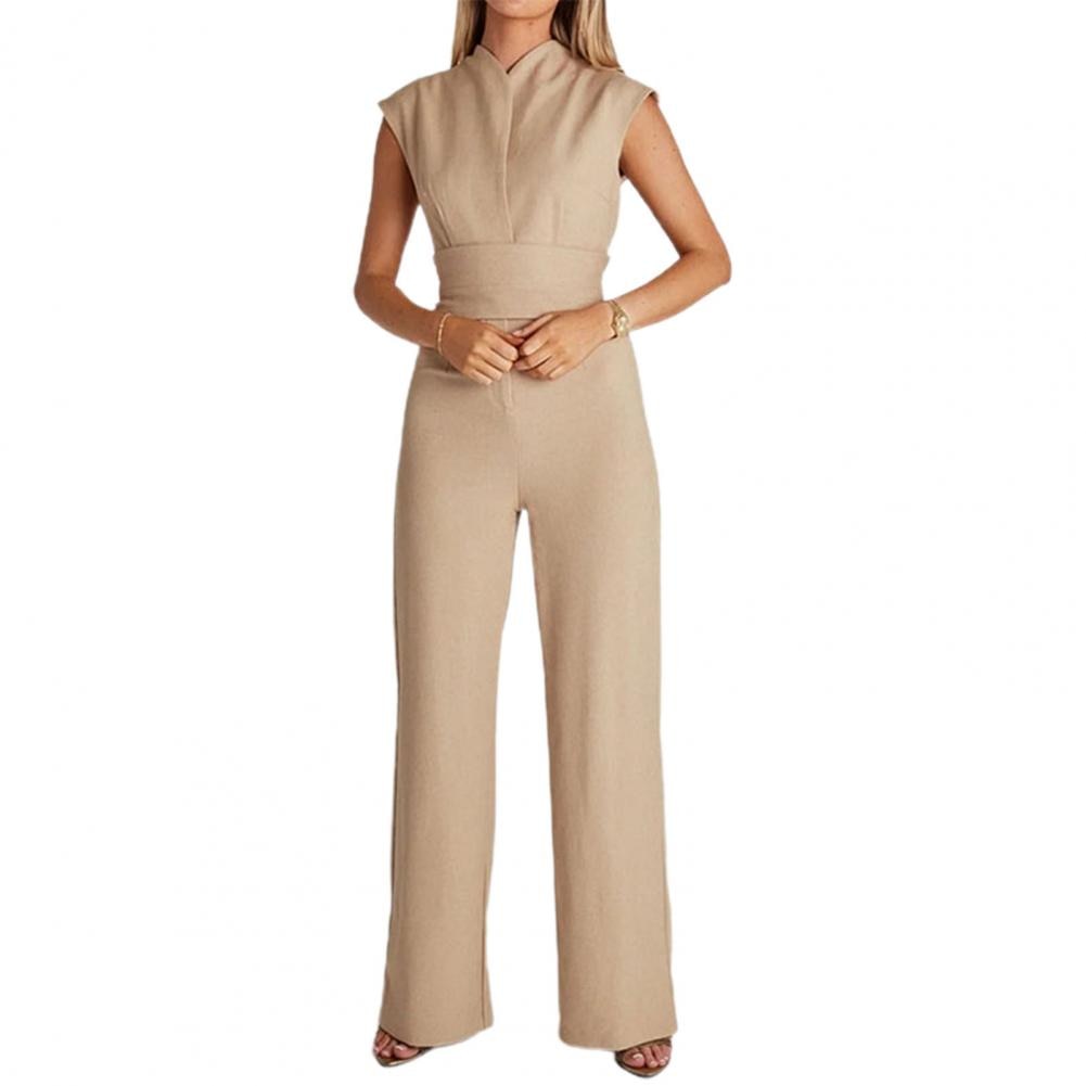Airy women's jumpsuit with wide legs and a V-neck – Maribel-Black-S-State of Style