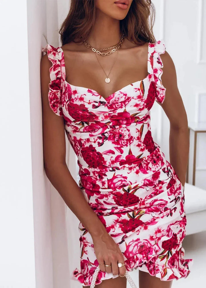 Airy wrap dress with floral print & ruffles – flattering fit for summer – Sylvia-Red-White-S-State of Style