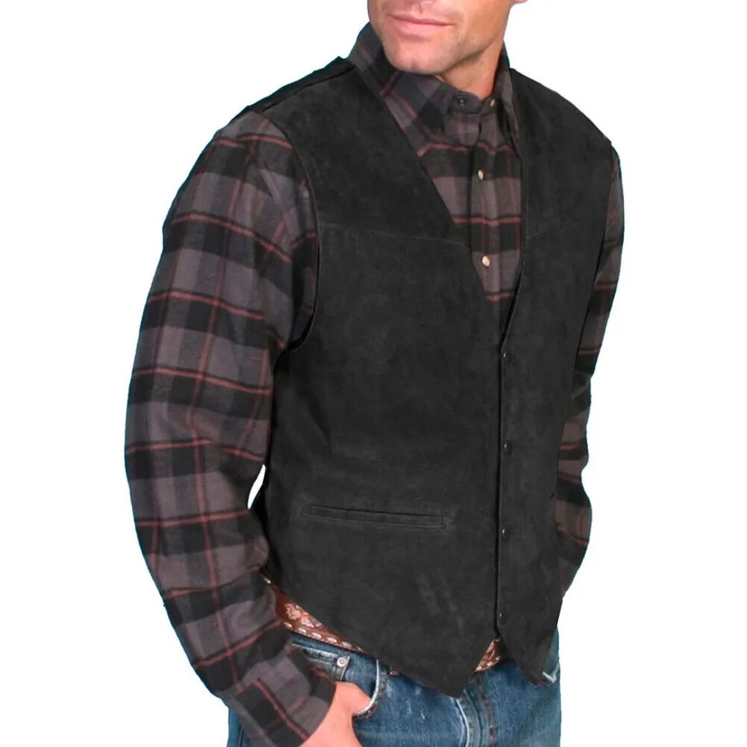 Alberto Traditional Vest – Rustic Suede Waistcoat with Classic Fit-Black-S-State of Style