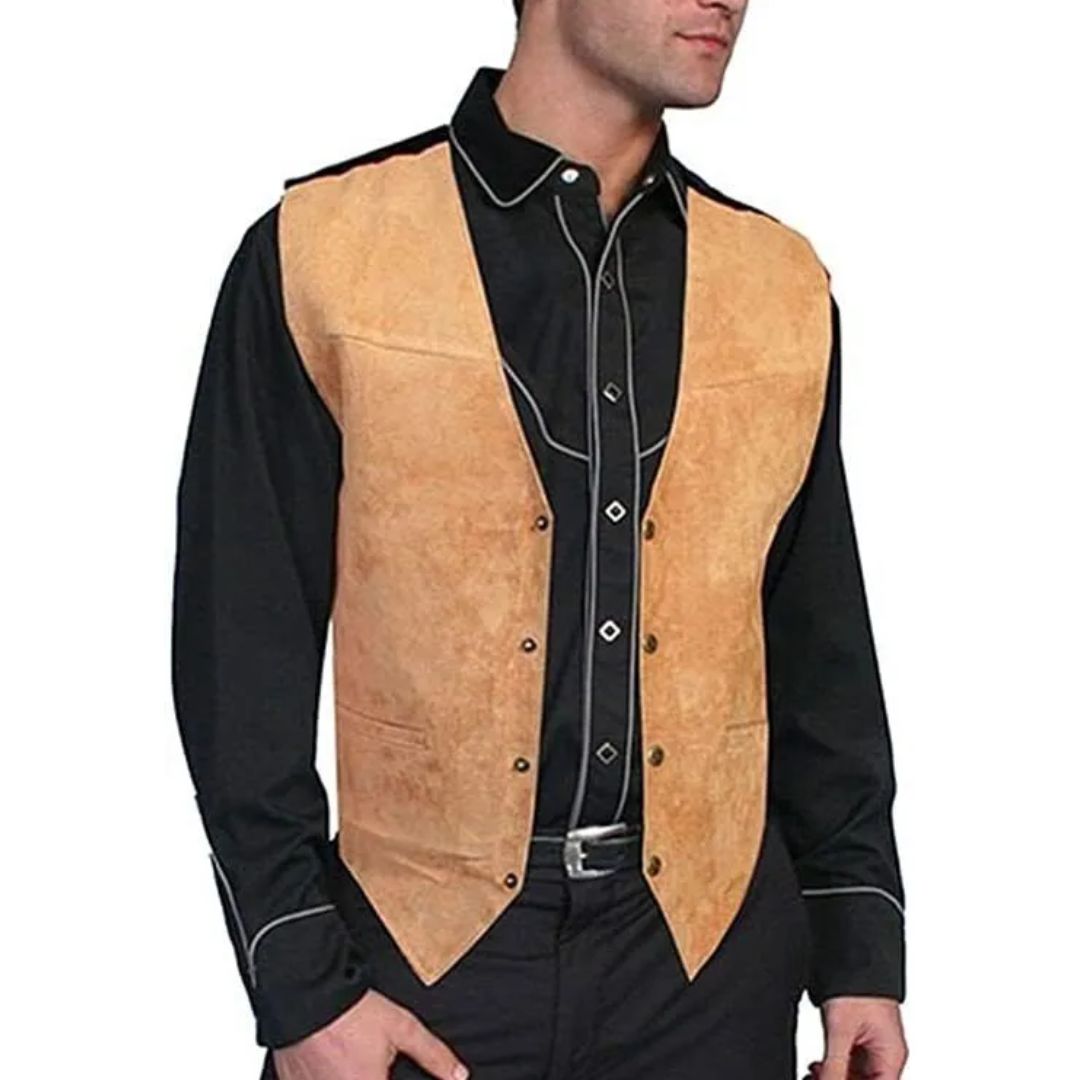 Alberto Traditional Vest – Rustic Suede Waistcoat with Classic Fit-Tan-S-State of Style