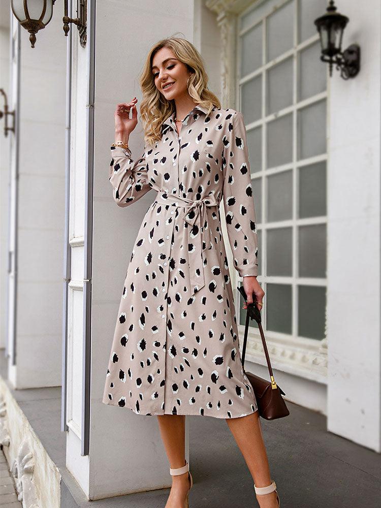 Alexis Leopard Print Dress for Women-Beige-S-State of Style