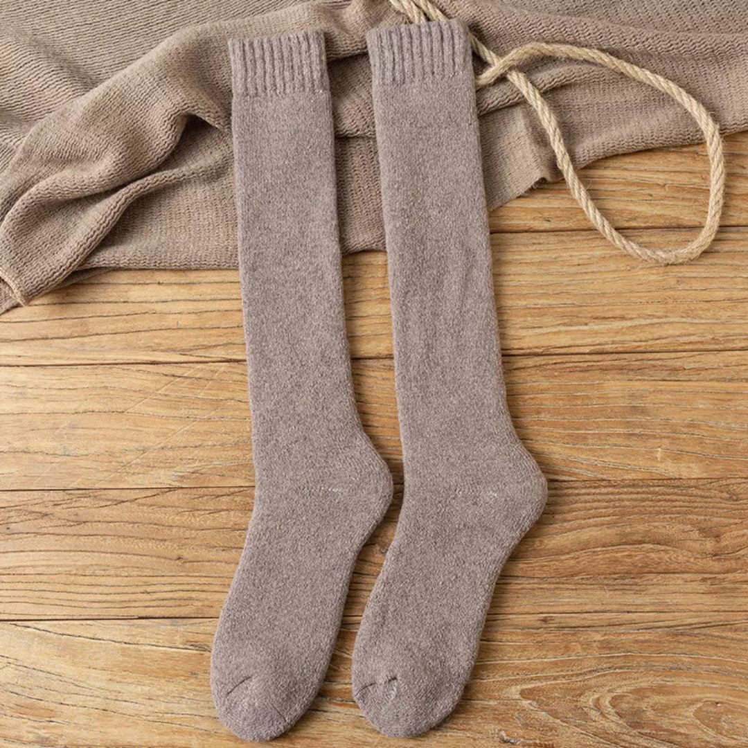 Alexis Traditional Socks – 3-Pack Warm Wool Knee-High Retro Socks-Khaki-State of Style
