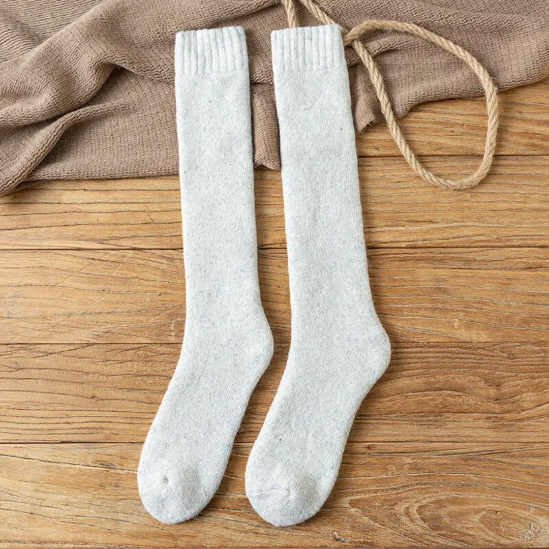 Alexis Traditional Socks – 3-Pack Warm Wool Knee-High Retro Socks-White-State of Style