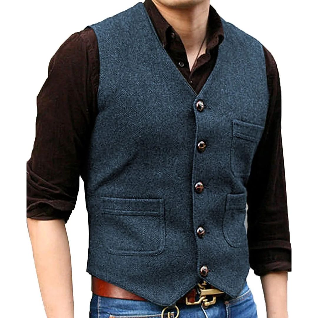 Alexis Traditional Vest – Victorian Steampunk Tweed Waistcoat-Blue-XS-State of Style