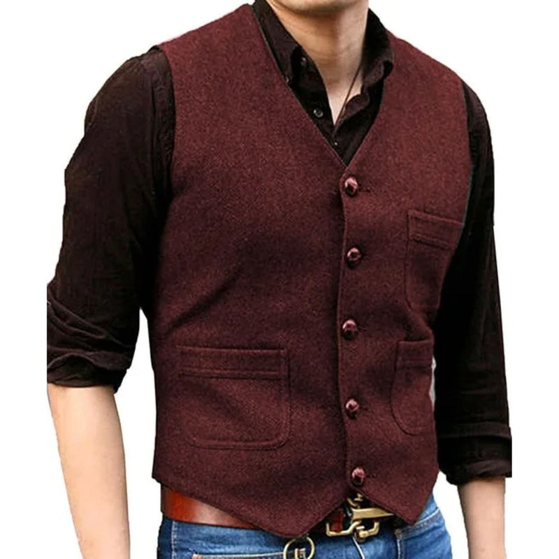 Alexis Traditional Vest – Victorian Steampunk Tweed Waistcoat-Burgundy-XS-State of Style