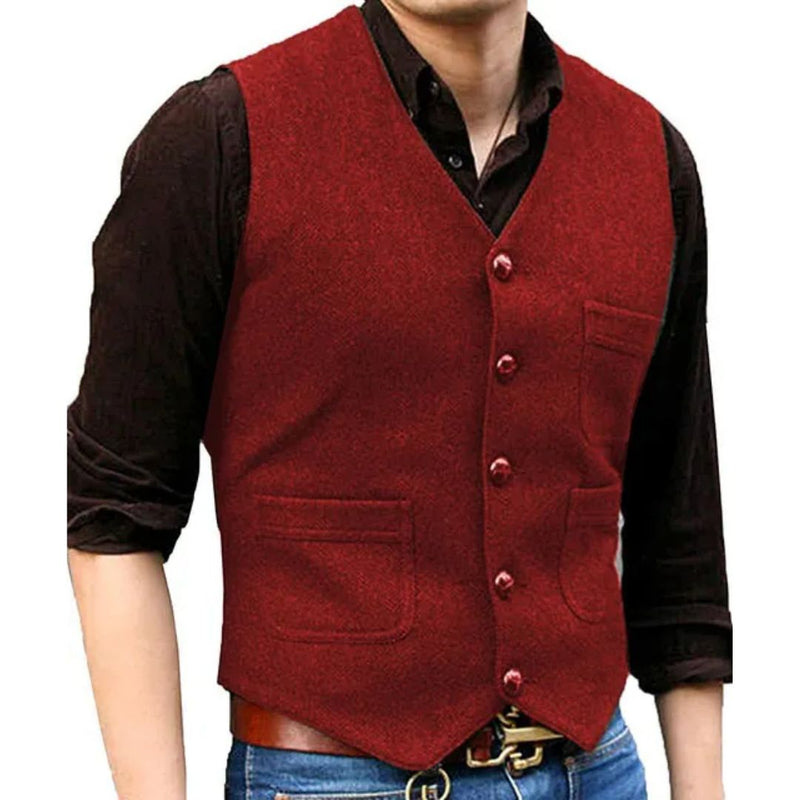 Alexis Traditional Vest – Victorian Steampunk Tweed Waistcoat-Red-XS-State of Style