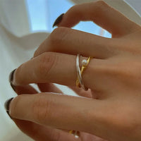 Alina Sterling Silver Crossed Ring with Pearl-State of Style