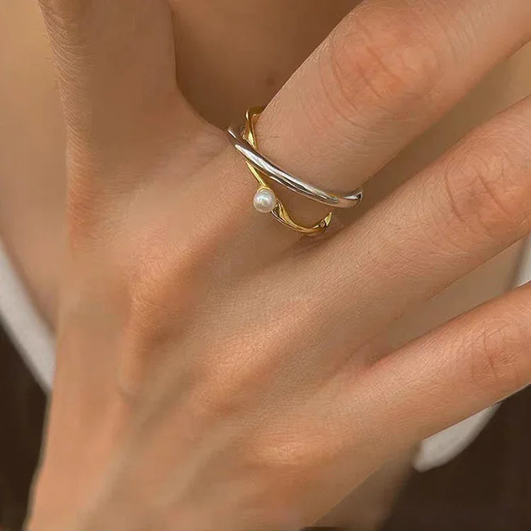 Alina Sterling Silver Crossed Ring with Pearl-State of Style