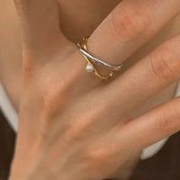 Alina Sterling Silver Crossed Ring with Pearl-State of Style