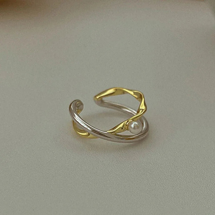 Alina Sterling Silver Crossed Ring with Pearl-State of Style