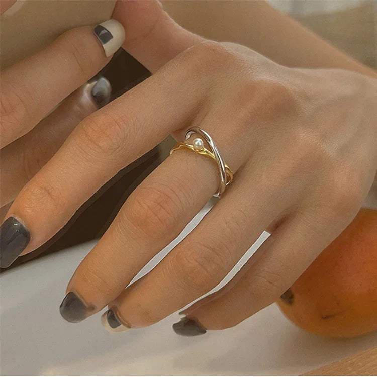 Alina Sterling Silver Crossed Ring with Pearl-State of Style
