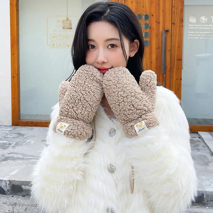 Alise Teddy Mittens | Soft and Wonderfully Warm-Khaki A-State of Style