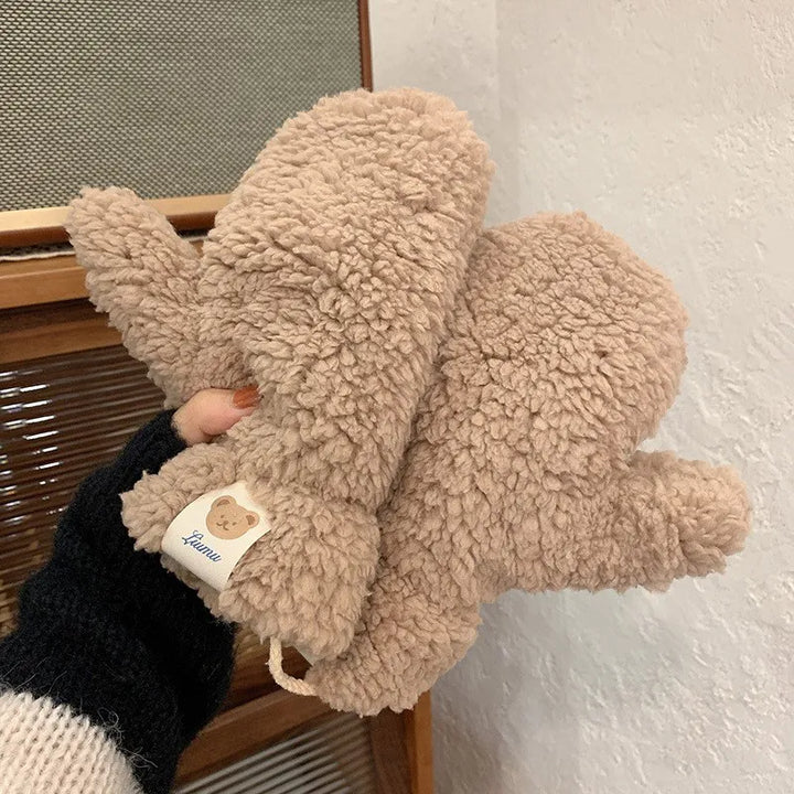Alise Teddy Mittens | Soft and Wonderfully Warm-Khaki A-State of Style