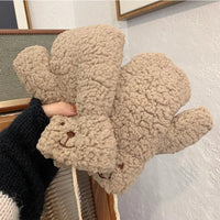Alise Teddy Mittens | Soft and Wonderfully Warm-Khaki B-State of Style