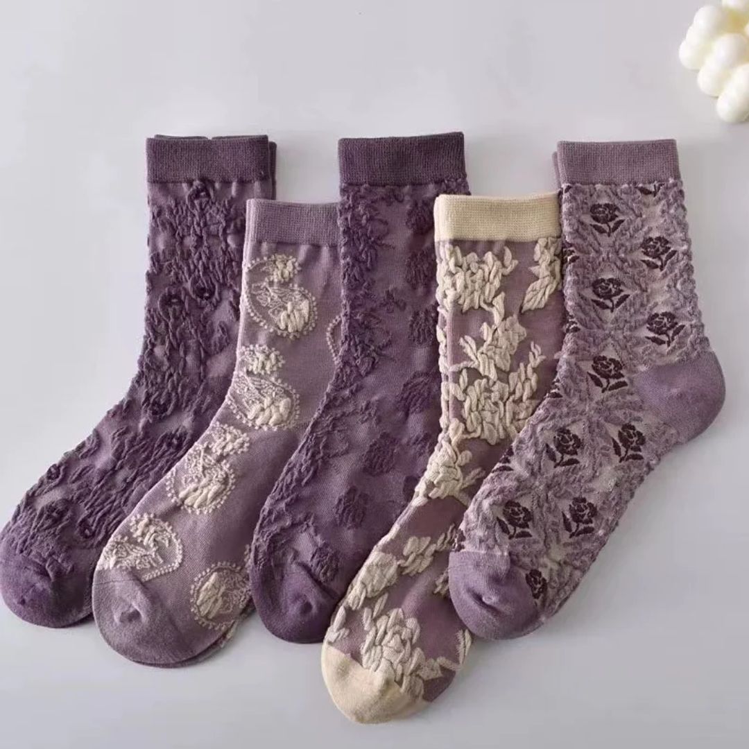 Althea Traditional Socks – Retro Ethnic Pattern with Textured Details-3-State of Style