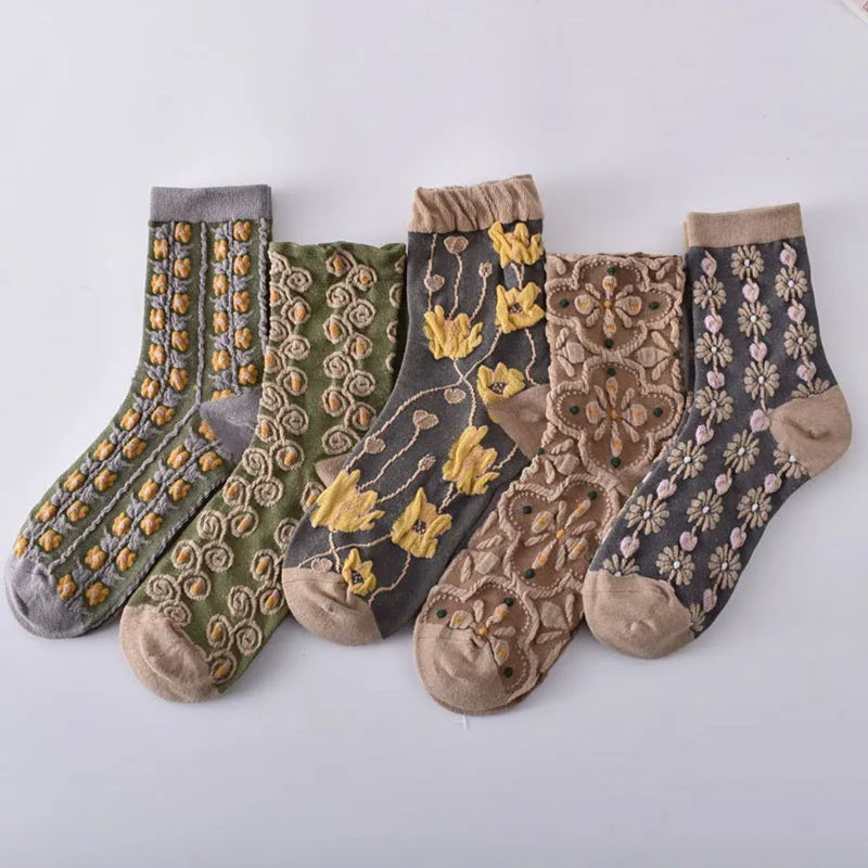 Althea Traditional Socks – Retro Ethnic Pattern with Textured Details-5-State of Style